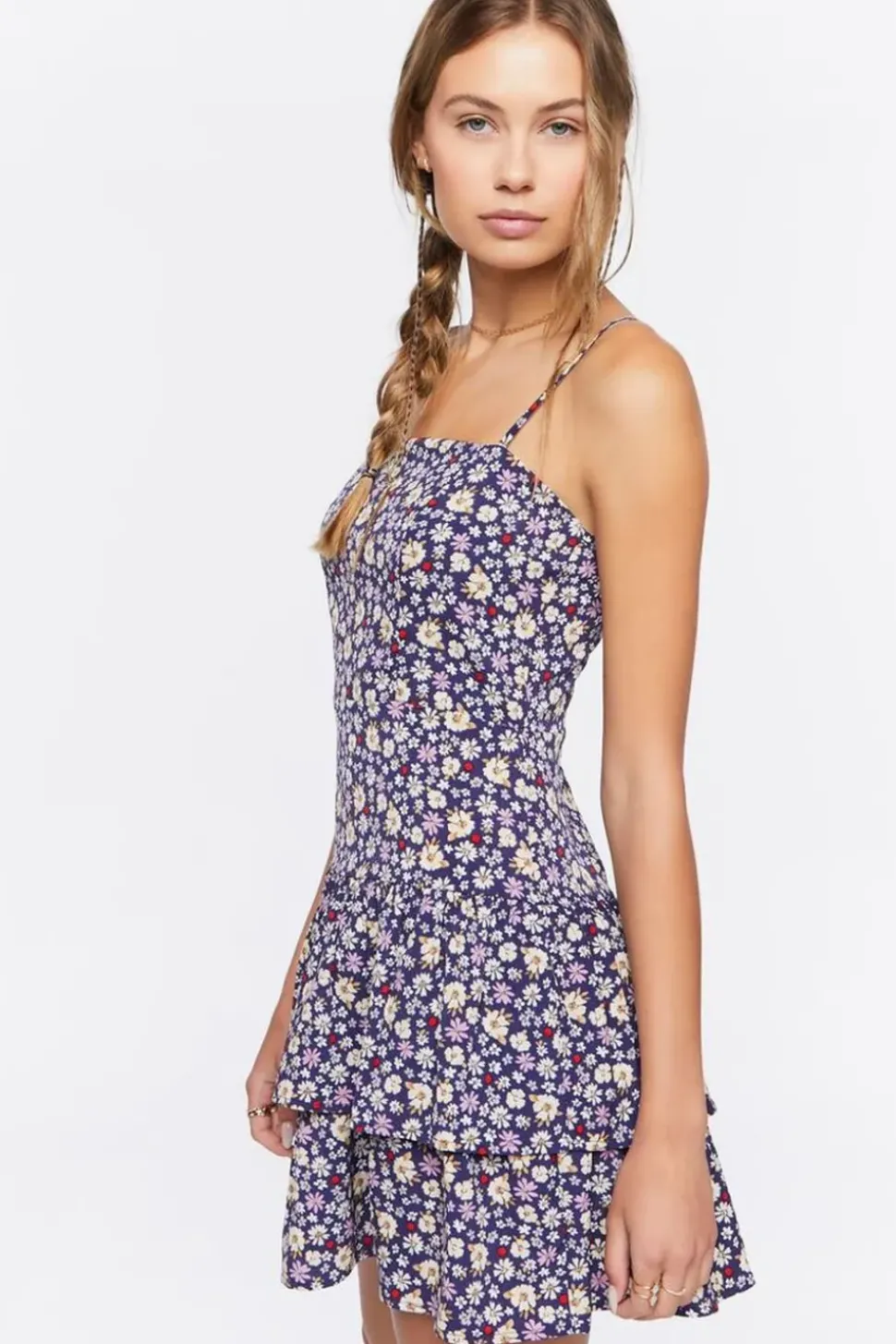 Ruffled Floral Print Mini Dress