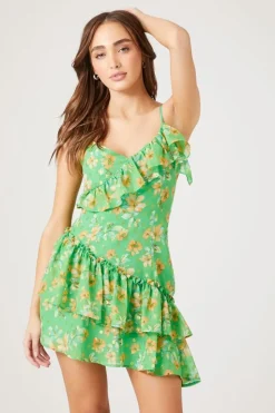 Ruffled Floral Print Mini Dress