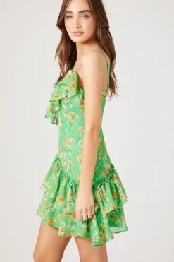 Ruffled Floral Print Mini Dress