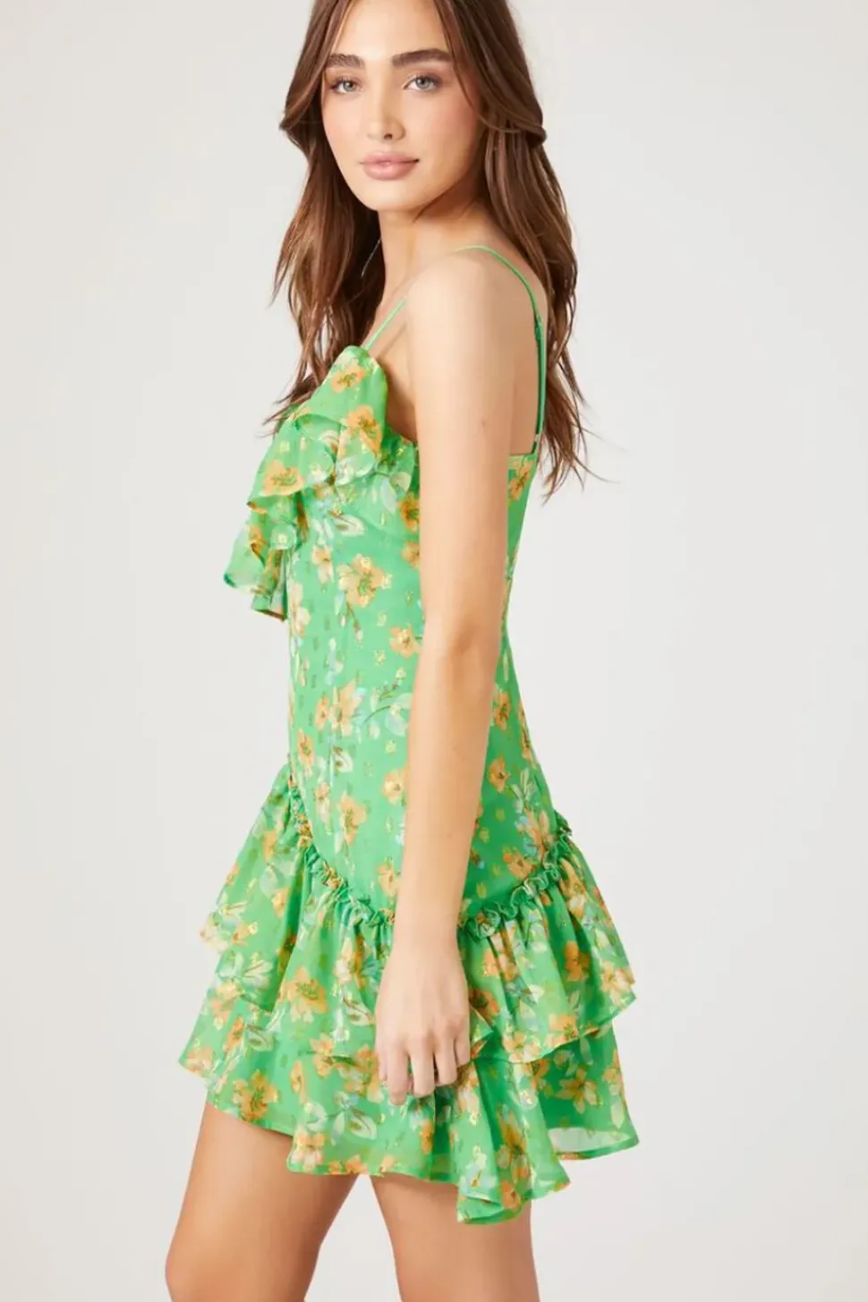 Ruffled Floral Print Mini Dress