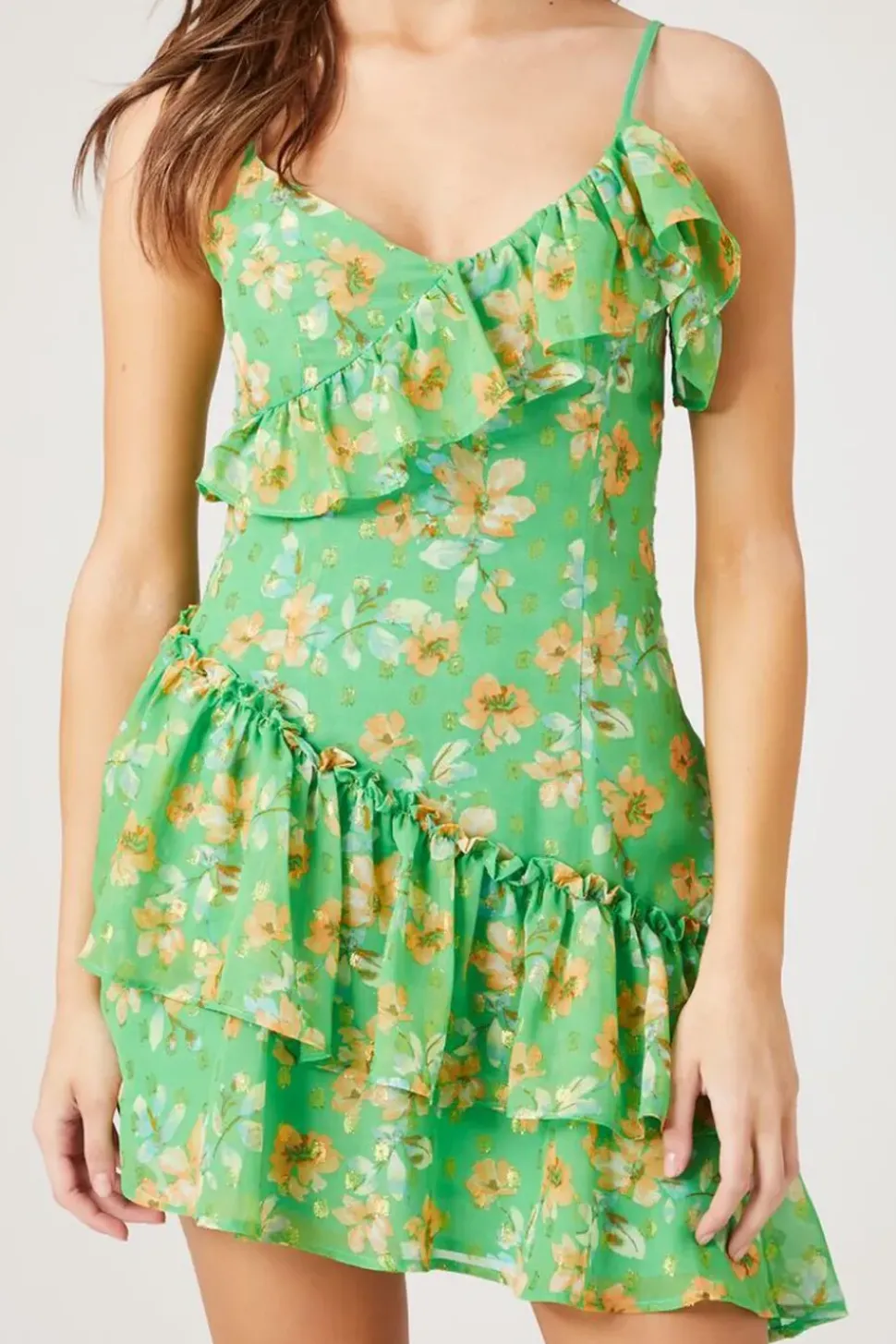 Ruffled Floral Print Mini Dress