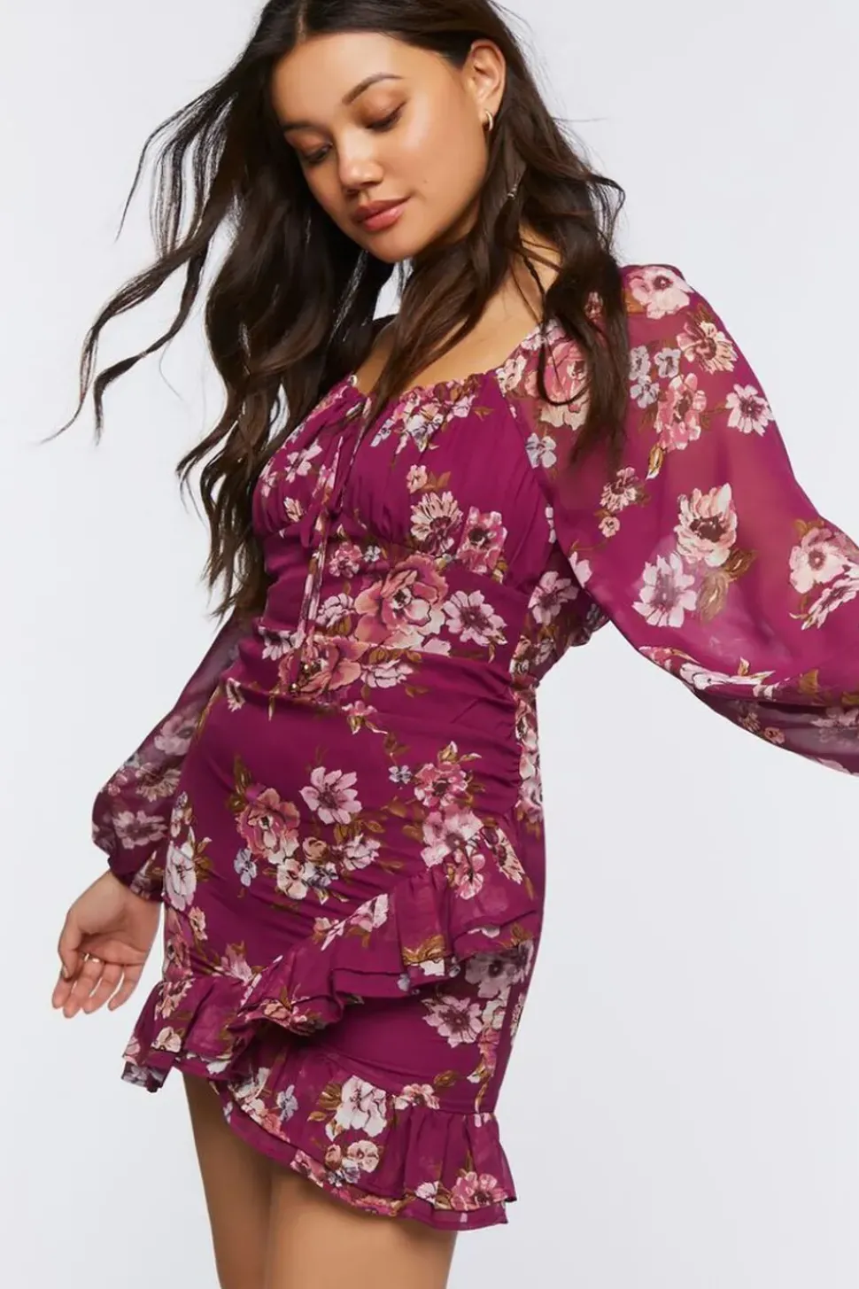 Ruffled Floral Print Mini Dress