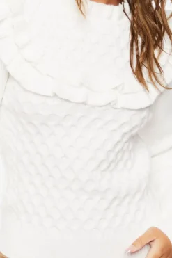 Ruffled Honeycomb Knit Sweater