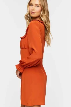 Ruffled Peasant-Sleeve Mini Dress