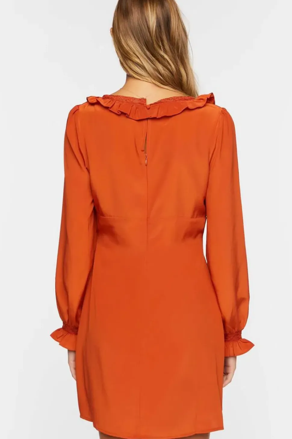 Ruffled Peasant-Sleeve Mini Dress