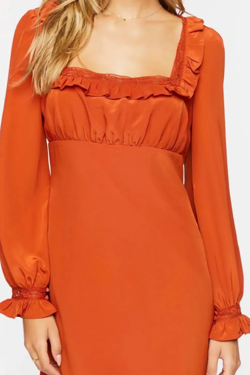 Ruffled Peasant-Sleeve Mini Dress