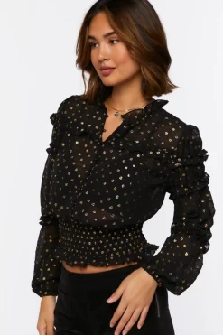 Ruffled Polka Dot Chiffon Top