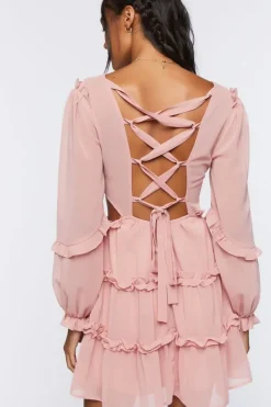 Ruffle Lace-Back Mini Dress