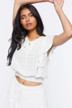 Ruffle Ladder-Trim Crop Top