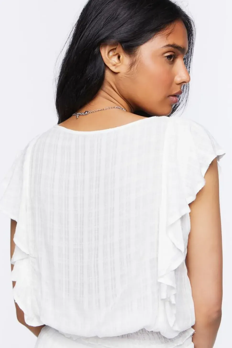 Ruffle Ladder-Trim Crop Top