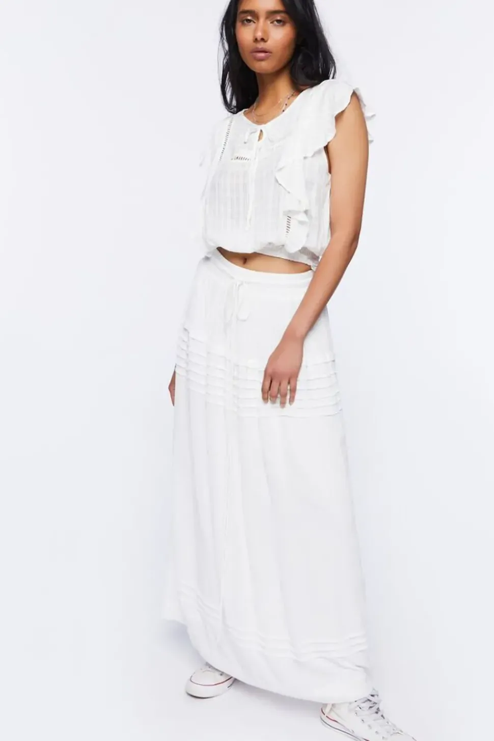Ruffle Ladder-Trim Crop Top