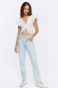 Ruffle-Trim Eyelet Crop Top
