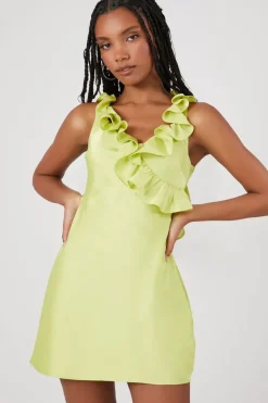 Ruffle-Trim Satin Mini Dress