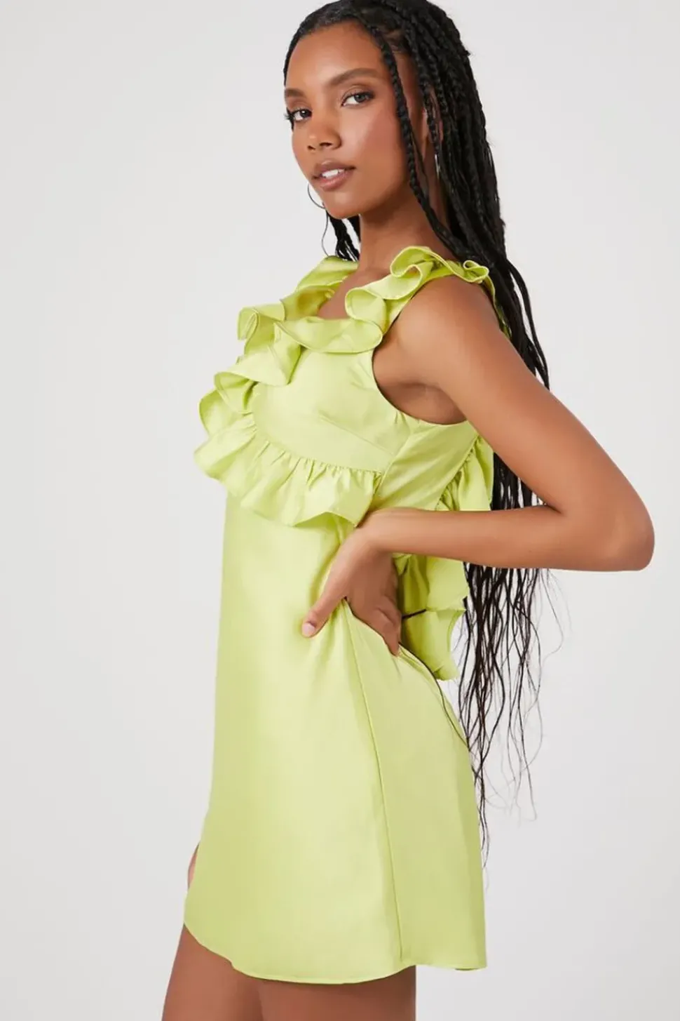 Ruffle-Trim Satin Mini Dress