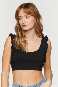 Ruffle-Trim Scoop-Neck Crop Top