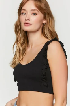 Ruffle-Trim Scoop-Neck Crop Top