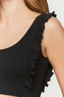 Ruffle-Trim Scoop-Neck Crop Top