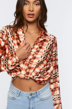 Satin Abstract Print Crop Top