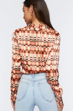 Satin Abstract Print Crop Top