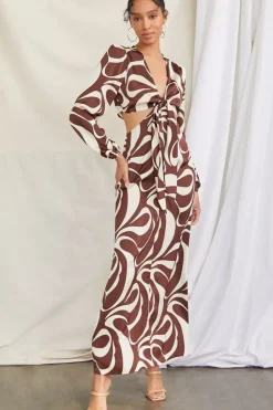 Satin Abstract Print Maxi Dress