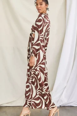 Satin Abstract Print Maxi Dress