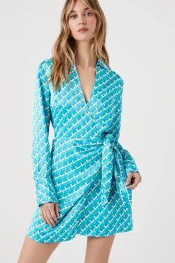 Satin Abstract Print Mini Dress