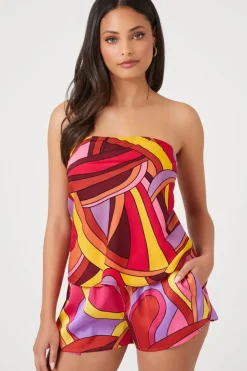 Satin Abstract Print Shorts