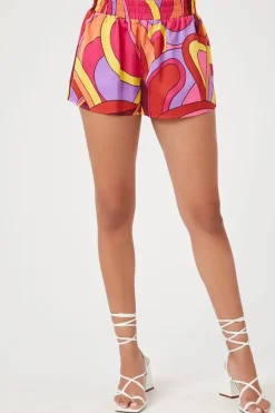 Satin Abstract Print Shorts
