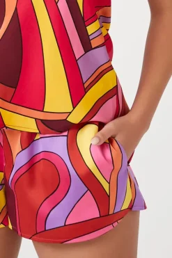 Satin Abstract Print Shorts