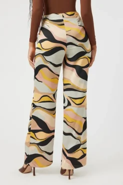 Satin Abstract Print Wide-Leg Pants