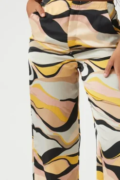 Satin Abstract Print Wide-Leg Pants