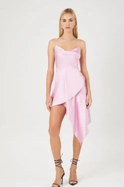 Satin Asymmetrical Mini Dress