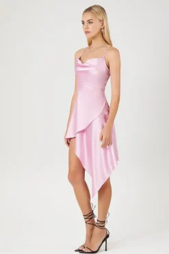 Satin Asymmetrical Mini Dress