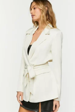 Satin Belted Double-Breasted Blazer