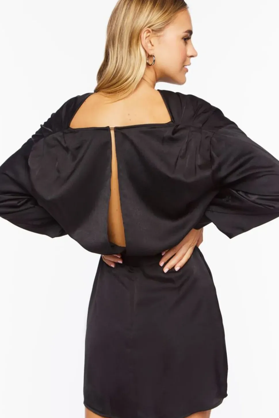 Satin Belted Drop-Sleeve Mini Dress