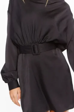 Satin Belted Drop-Sleeve Mini Dress