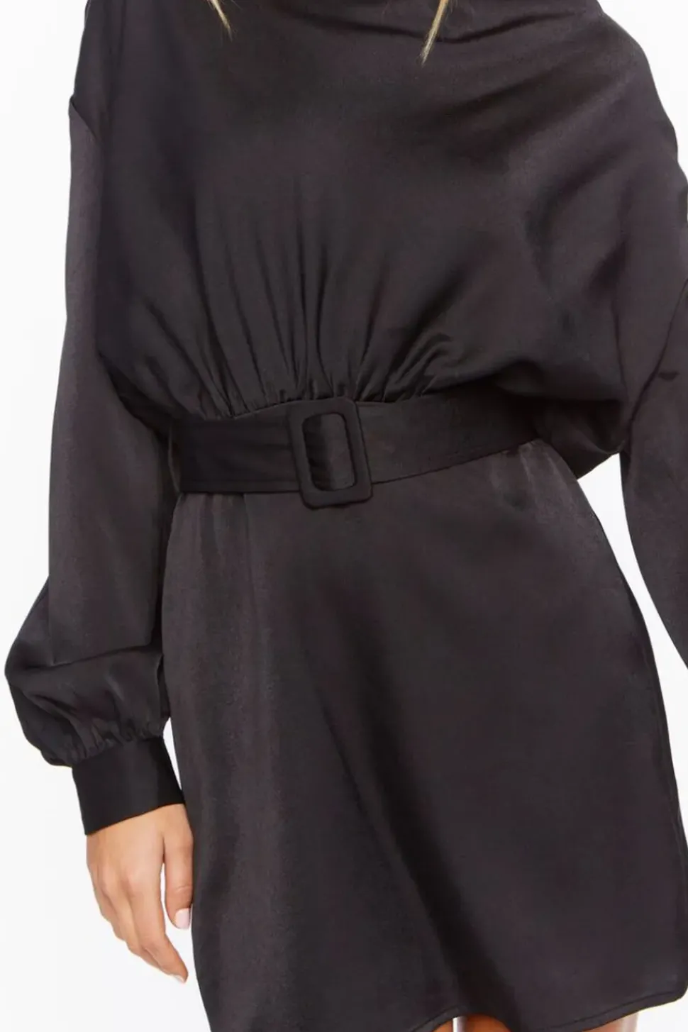 Satin Belted Drop-Sleeve Mini Dress