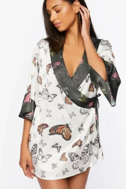 Satin Butterfly Print Robe