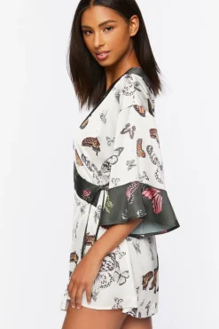 Satin Butterfly Print Robe