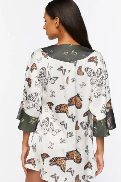 Satin Butterfly Print Robe