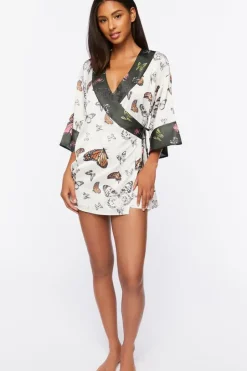 Satin Butterfly Print Robe