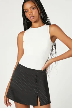 Satin Button-Front Mini Skirt