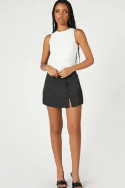 Satin Button-Front Mini Skirt