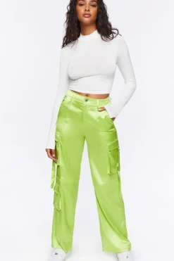 Satin Cargo Mid-Rise Pants