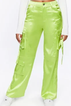 Satin Cargo Mid-Rise Pants