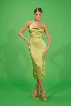 Satin Cowl Midi Slip Dress