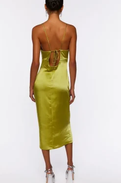 Satin Cowl Midi Slip Dress
