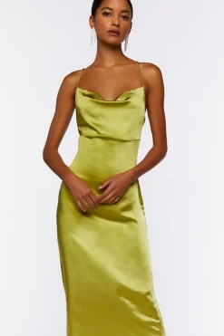 Satin Cowl Midi Slip Dress