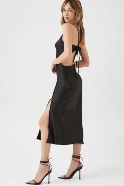 Satin Cowl Neck Midi Dress