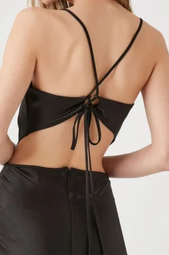Satin Cowl Neck Midi Dress